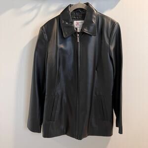 Vtg Madison & Max Black Leather Zip Front Jacket Size M